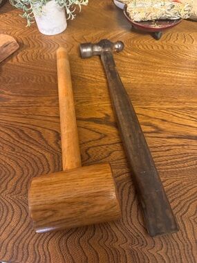 Vintage Wooden Mallet and Channellock Ball Peen Metal Hammer Set
